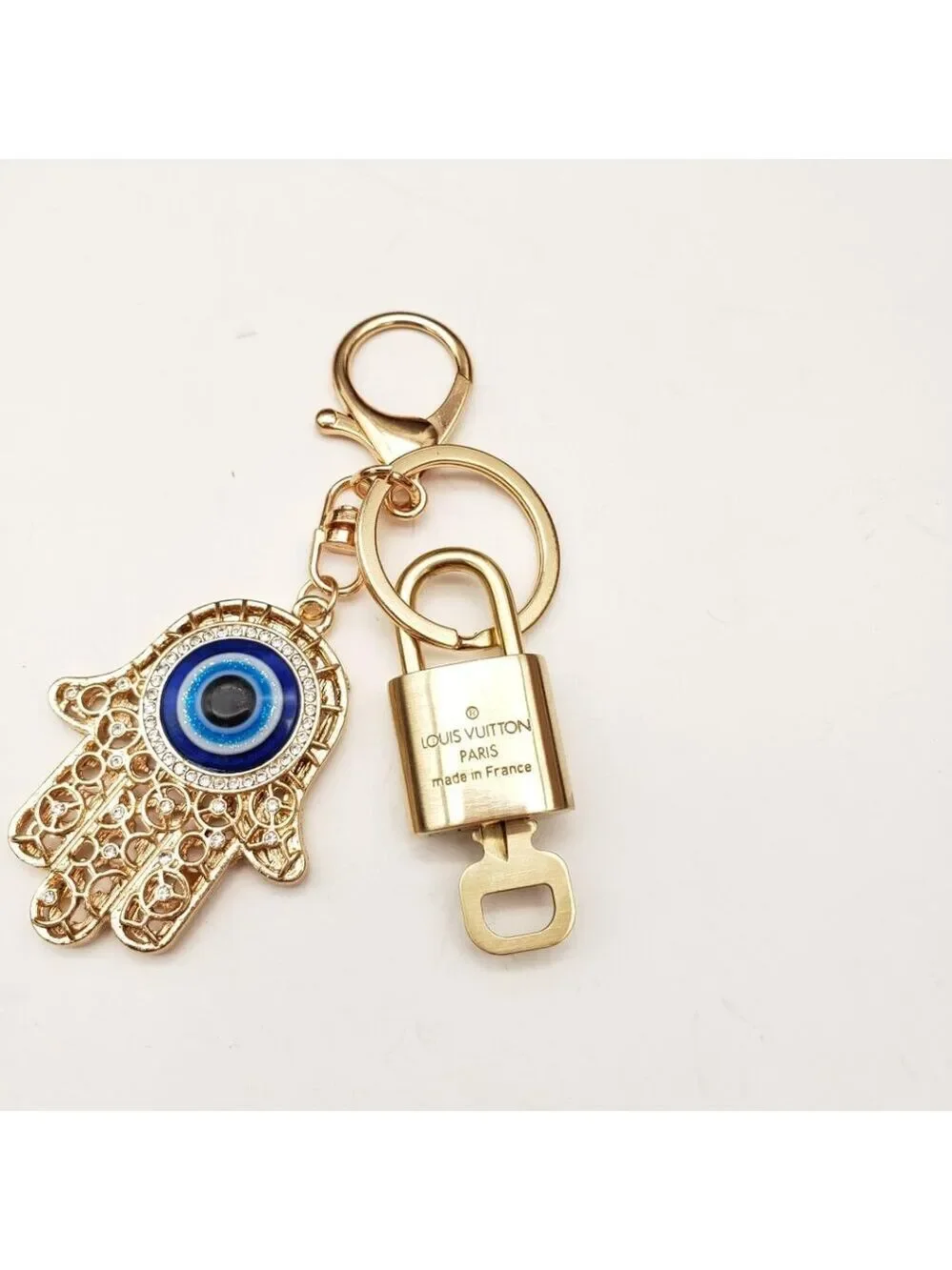 LV Authentic Gold Padlock 🔒 Key Set w/ Unbranded Evil Eye Keychain Charm